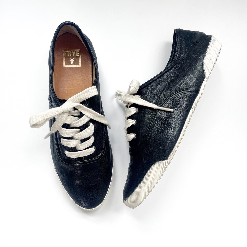 FRYE Low Melanie Lace Up Black Leather Sneakers